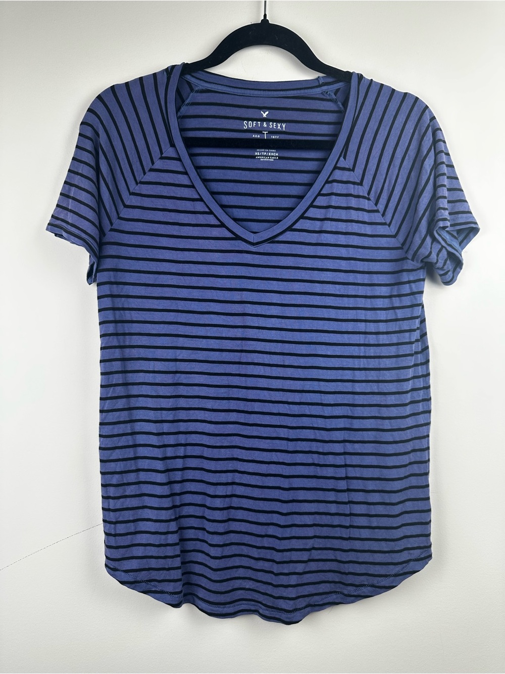 Blue Striped V-Neck Tee